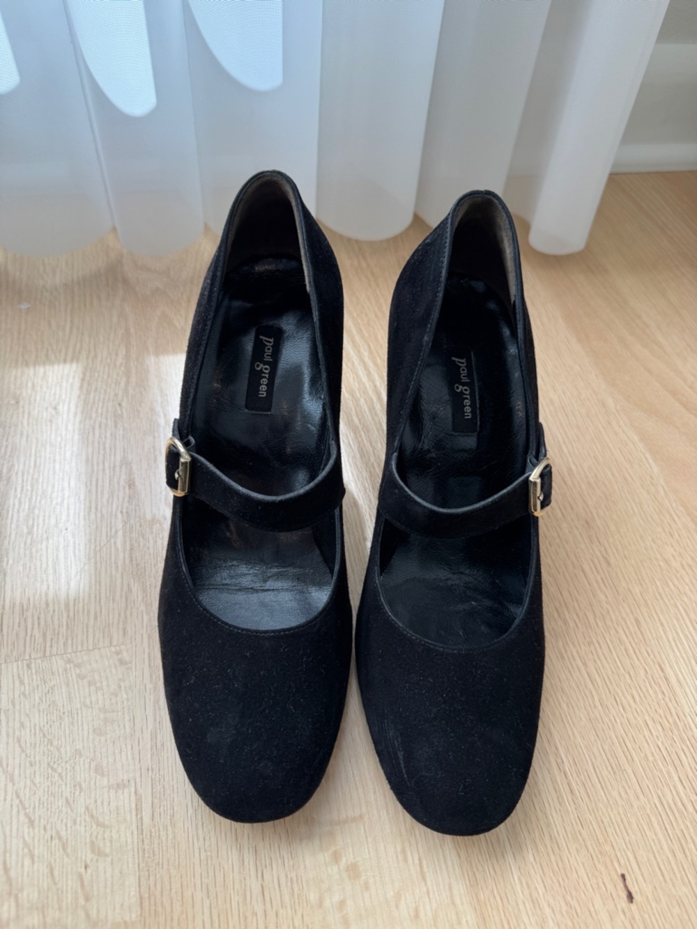 Paul Green Black Suede Mary Jane Heels with Buckle
